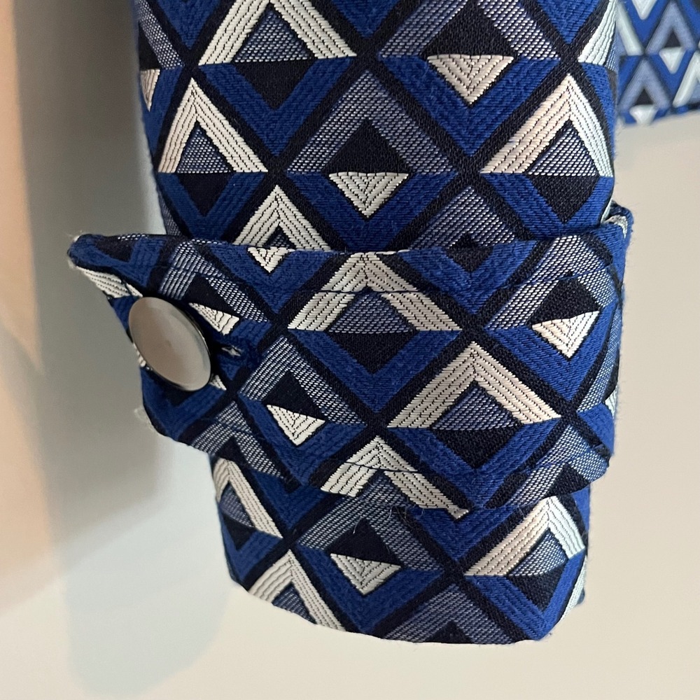 Kasper Womens Blue Geometric Triangle Jacquard Mandarin Collar Blazer Jacket 4 - Picture 4 of 10